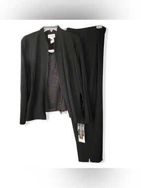 Perceptions Women’s 14 Black 3-Piece Formal Pantsuit Beaded Silver Detail NWT